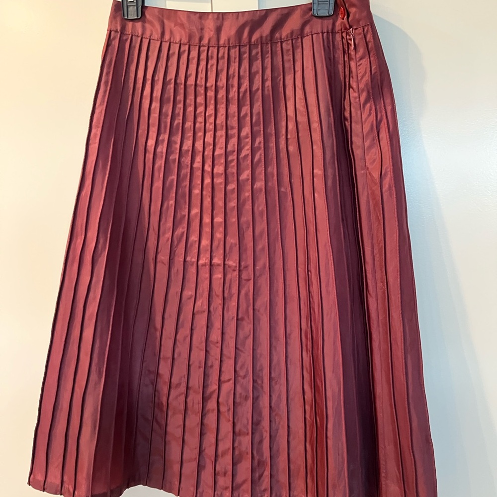 Anthropologie Odille Pleated Burgundy Wine A Line Skirt Women’s | 4 - Picture 6 of 9
